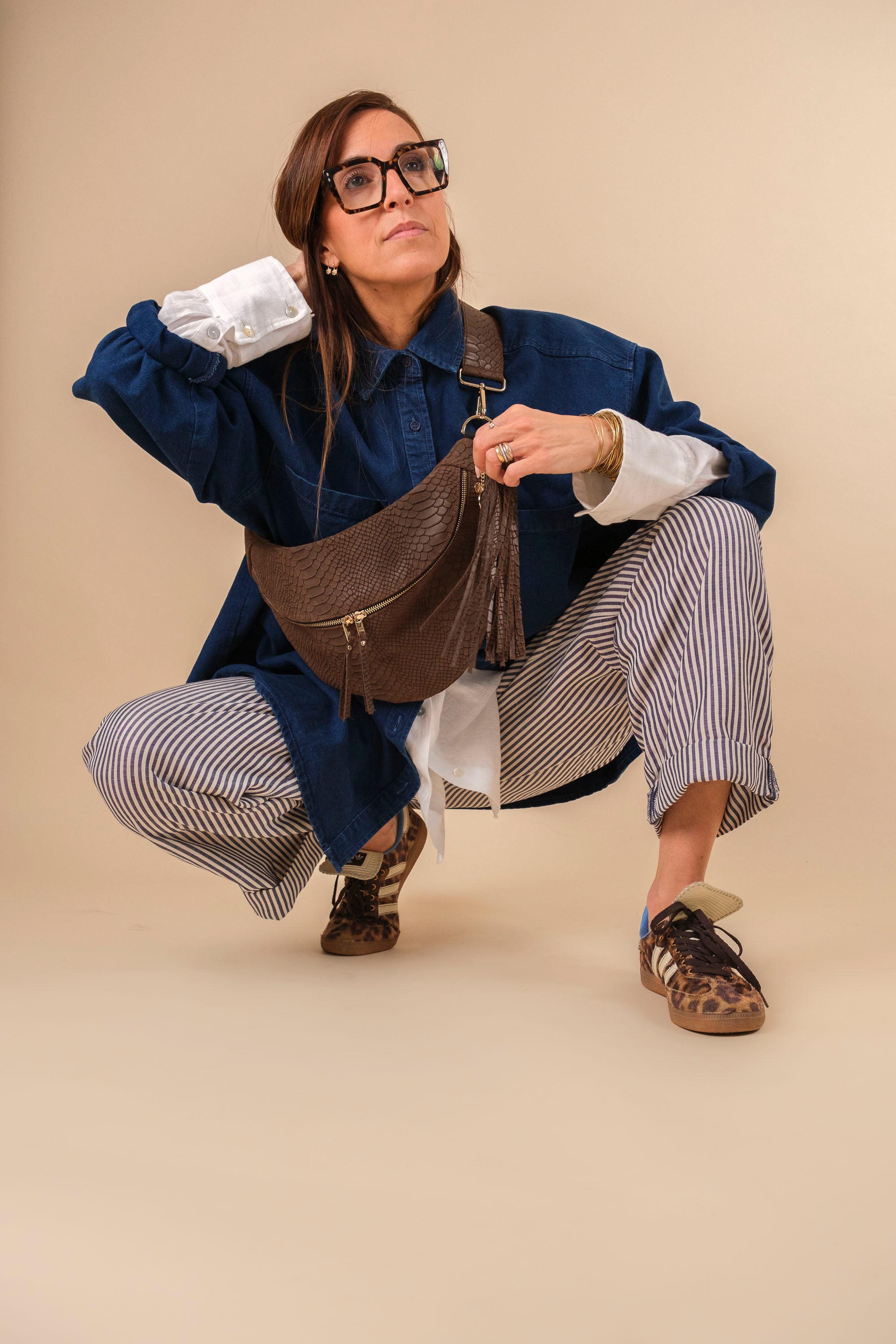 Banane Simple Cuir Embossé Croco Choco (avec pompon)
