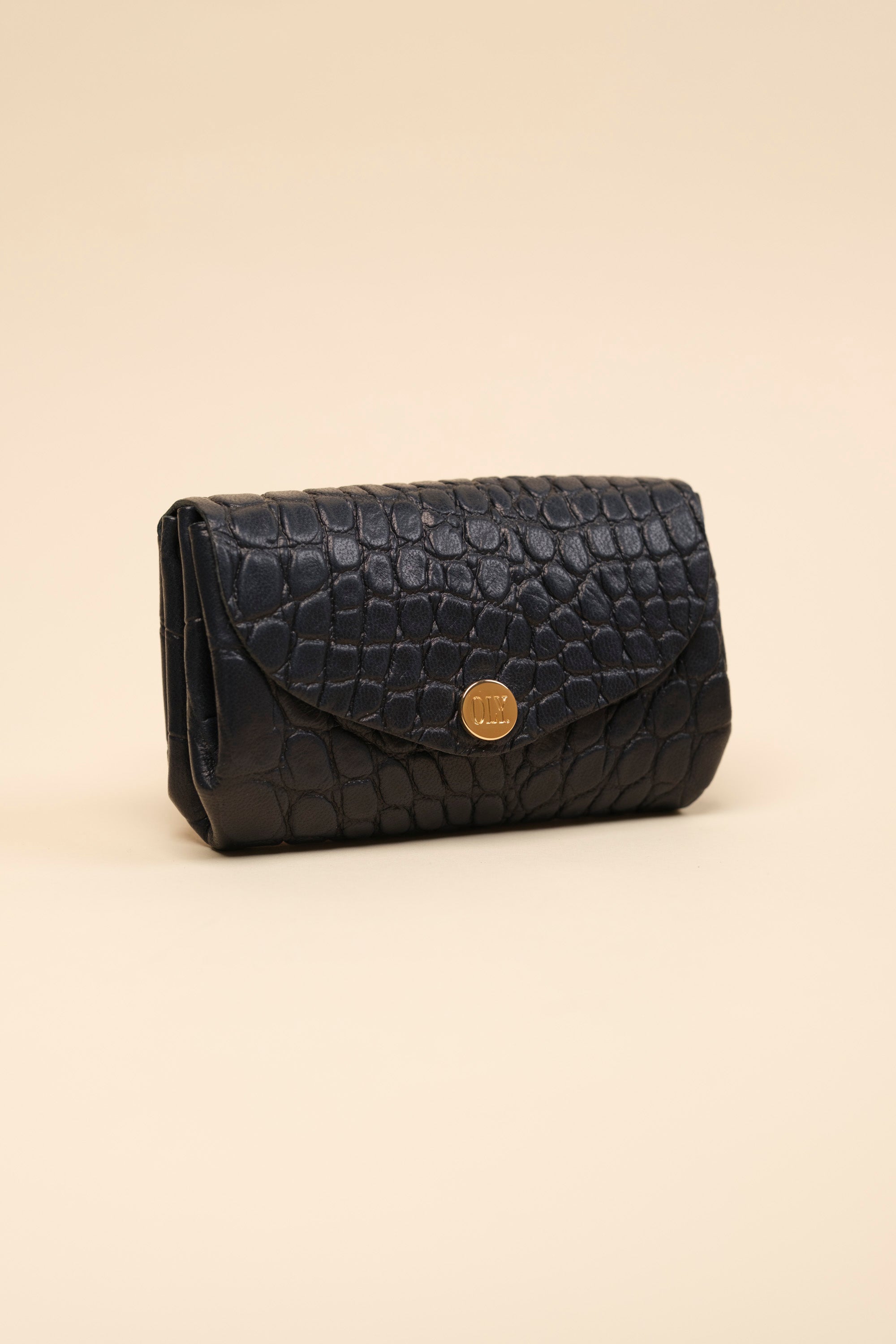 Dodu Cuir Croco Lisse Bleu Nuit