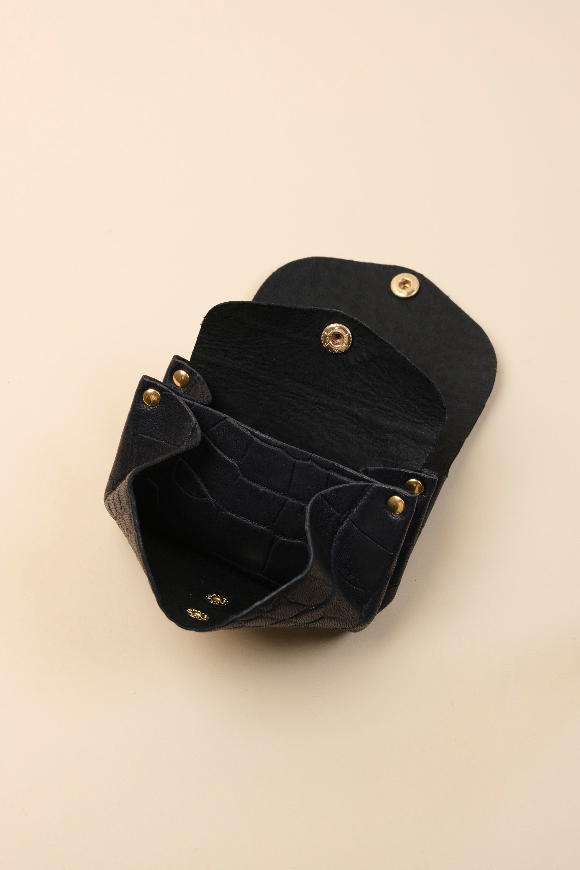 Dodu Cuir Croco Lisse Bleu Nuit