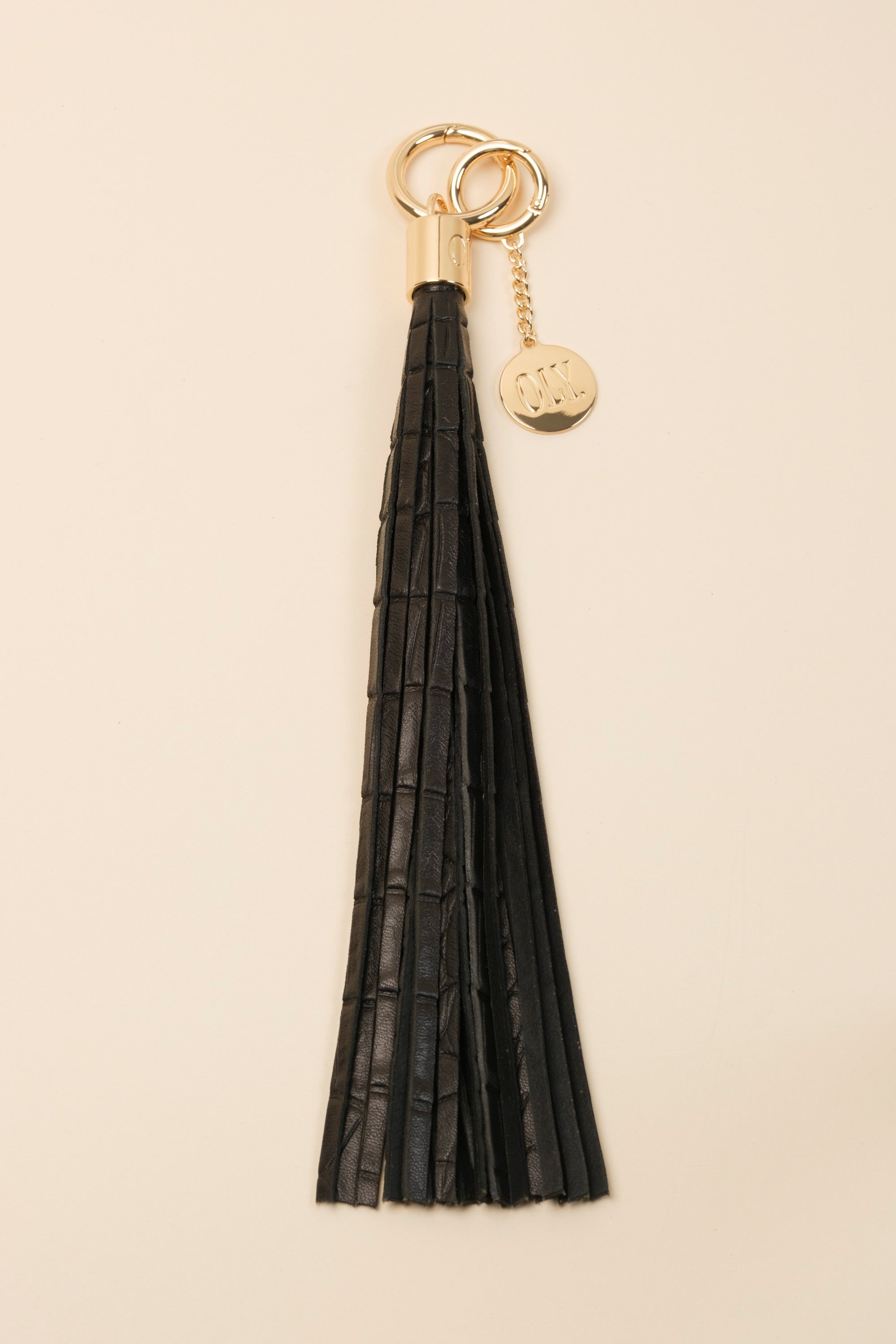 Banane Simple Cuir Lisse Embossé Croco Noir (avec pompon)
