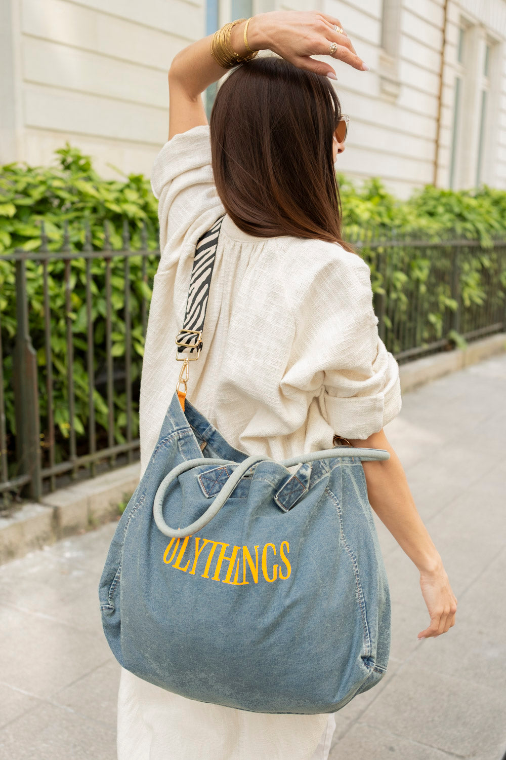Cabas en Jean, Broderie Olythings Orange