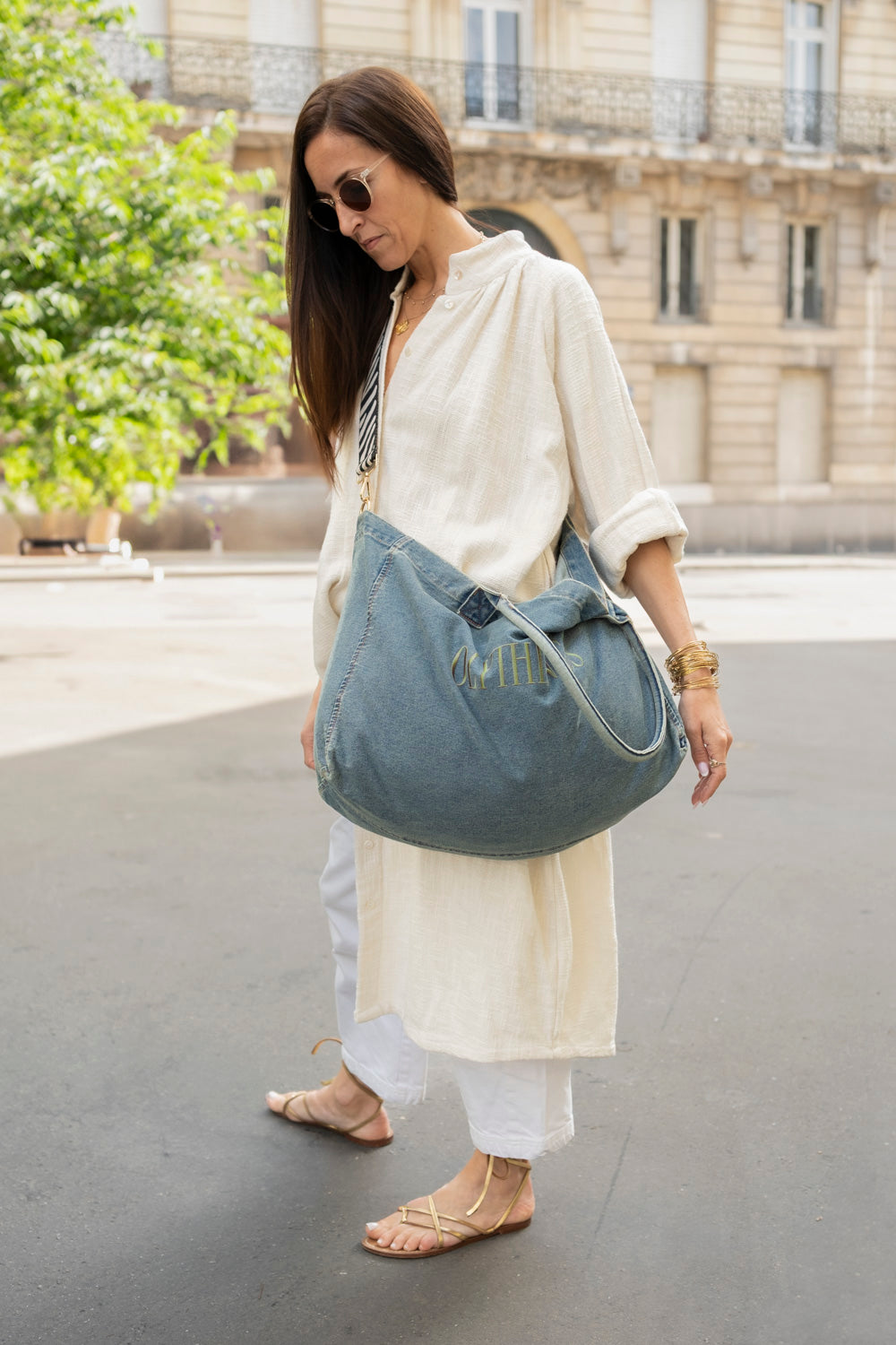 Cabas en Jean, Broderie Olythings Kaki