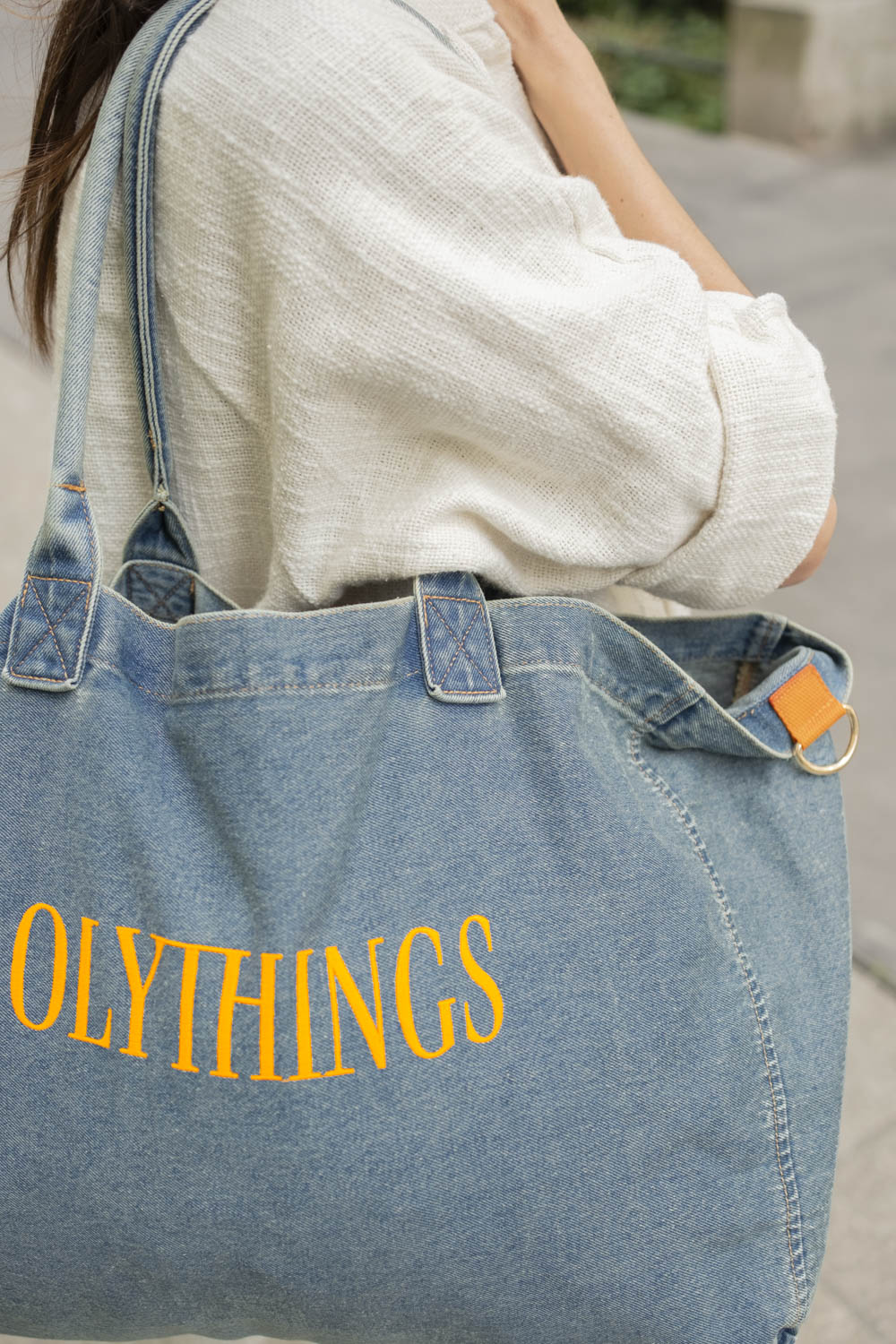 Cabas en Jean, Broderie Olythings Orange
