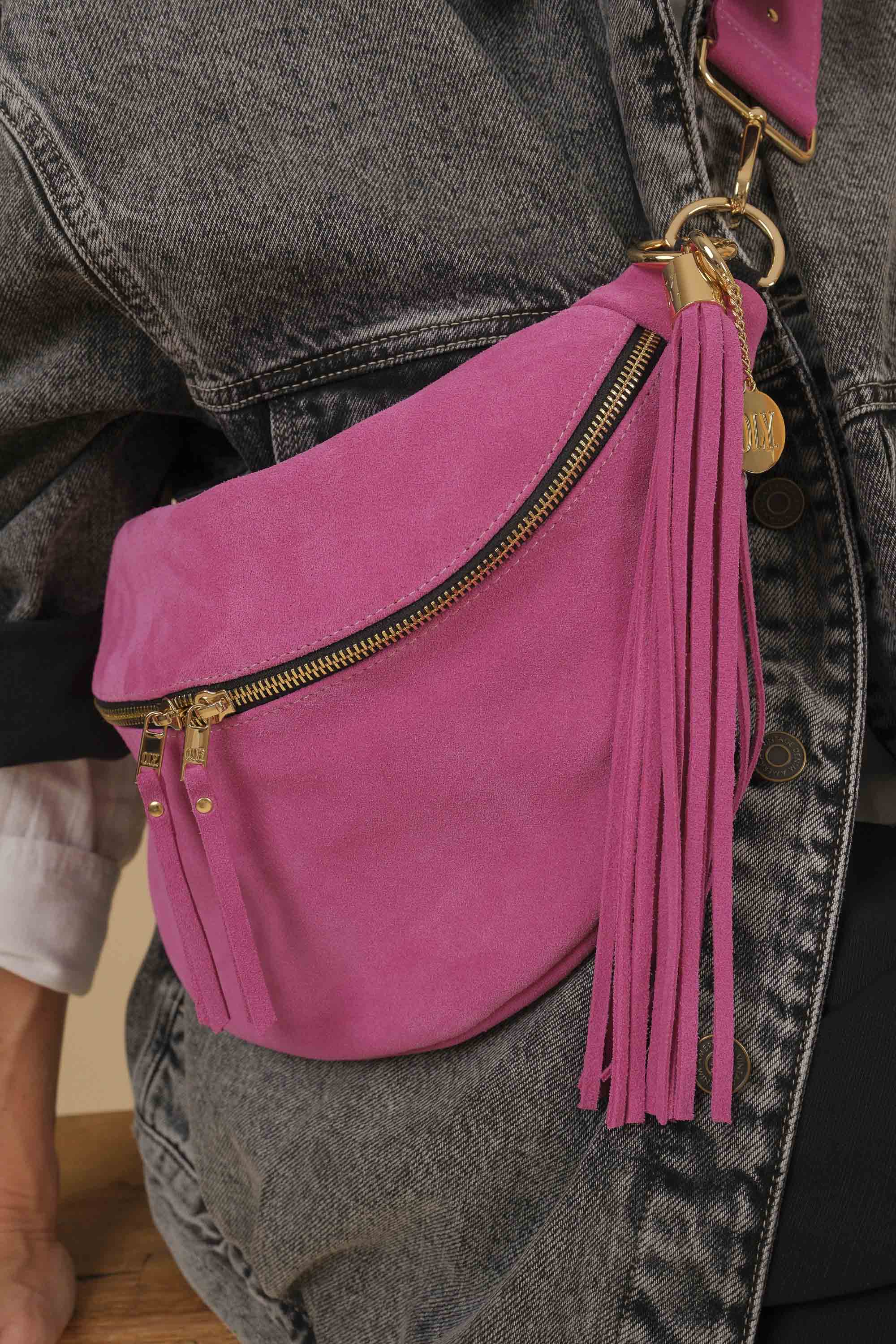 Banane Simple Cuir Daim Fuchsia