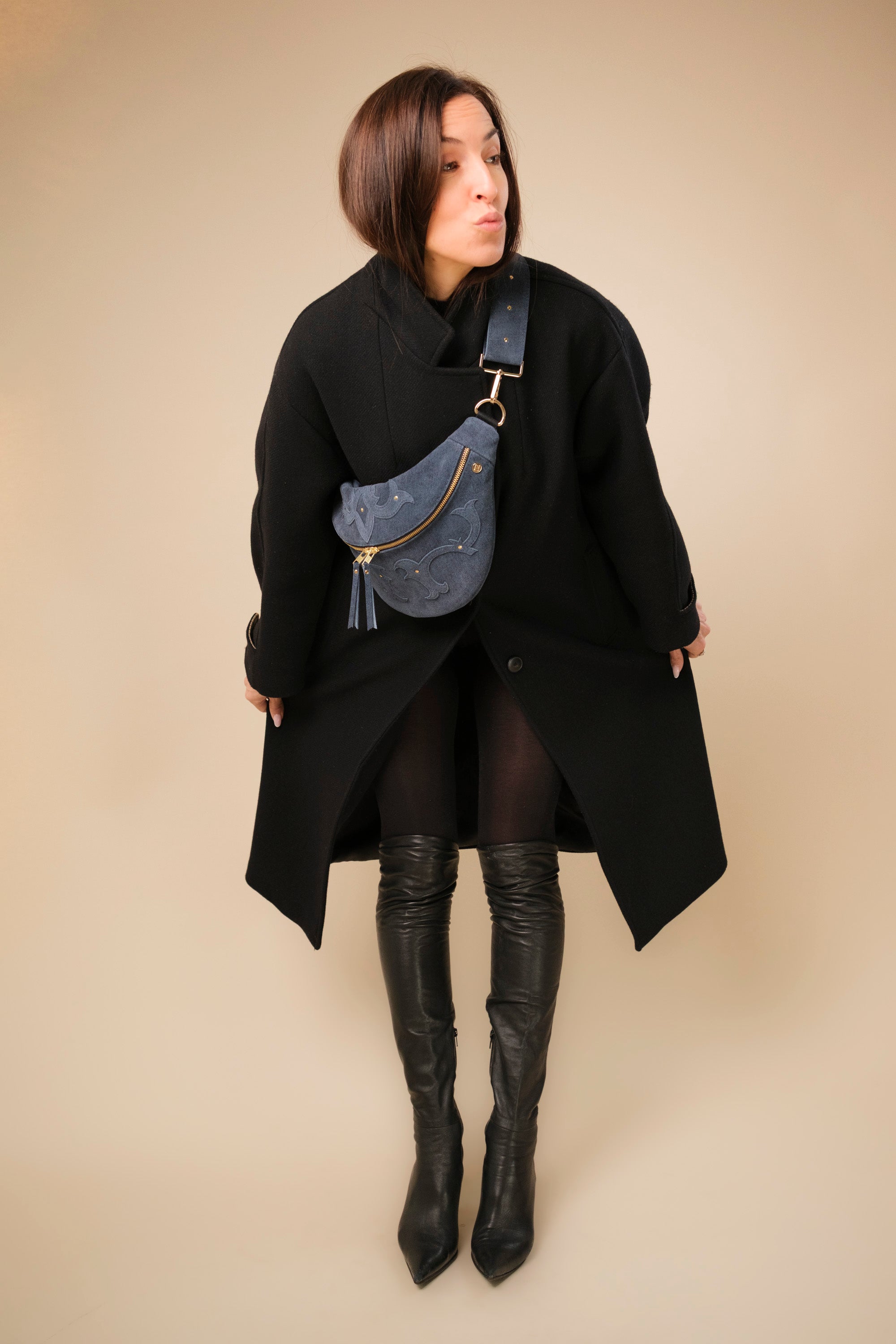 Banane Calamity Cuir Daim Embossé Jean Bleu