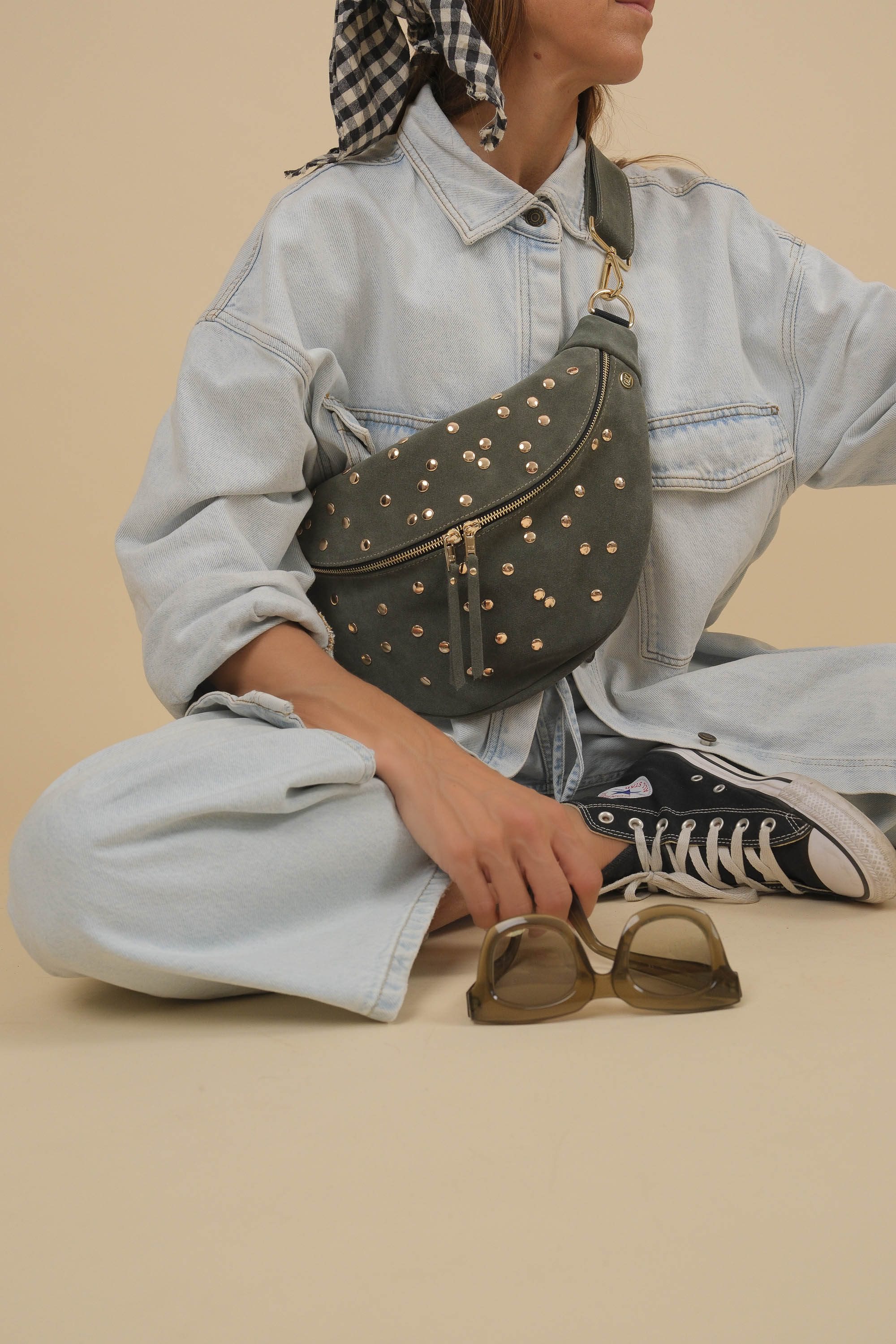 Banane Dotty Cuir Daim Kaki