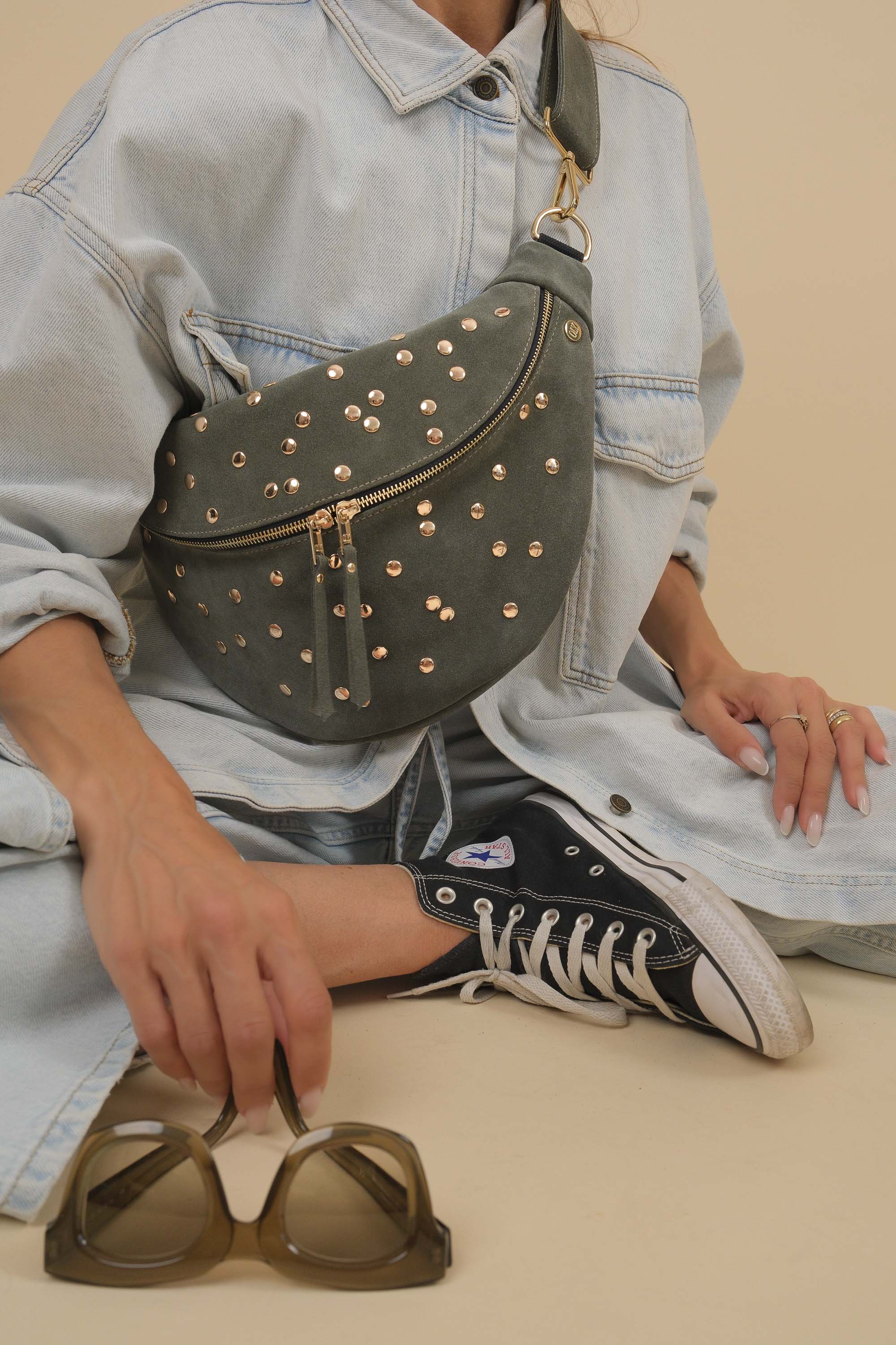 Banane Dotty Cuir Daim Kaki