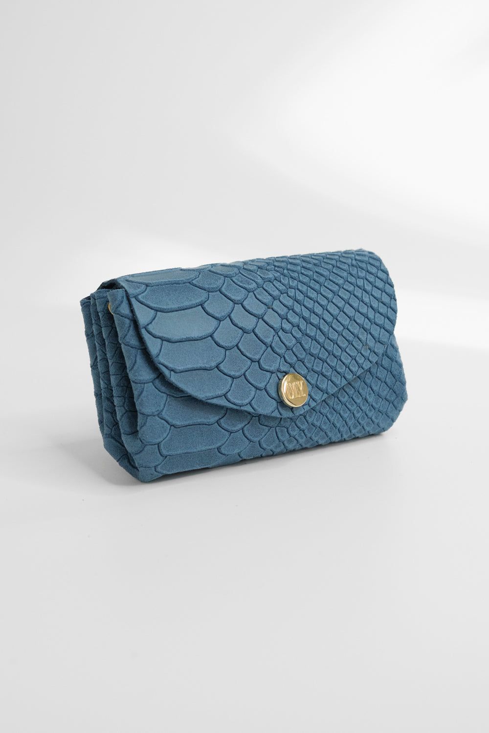 Dodu Cuir Embossé Croco Bleu Jean