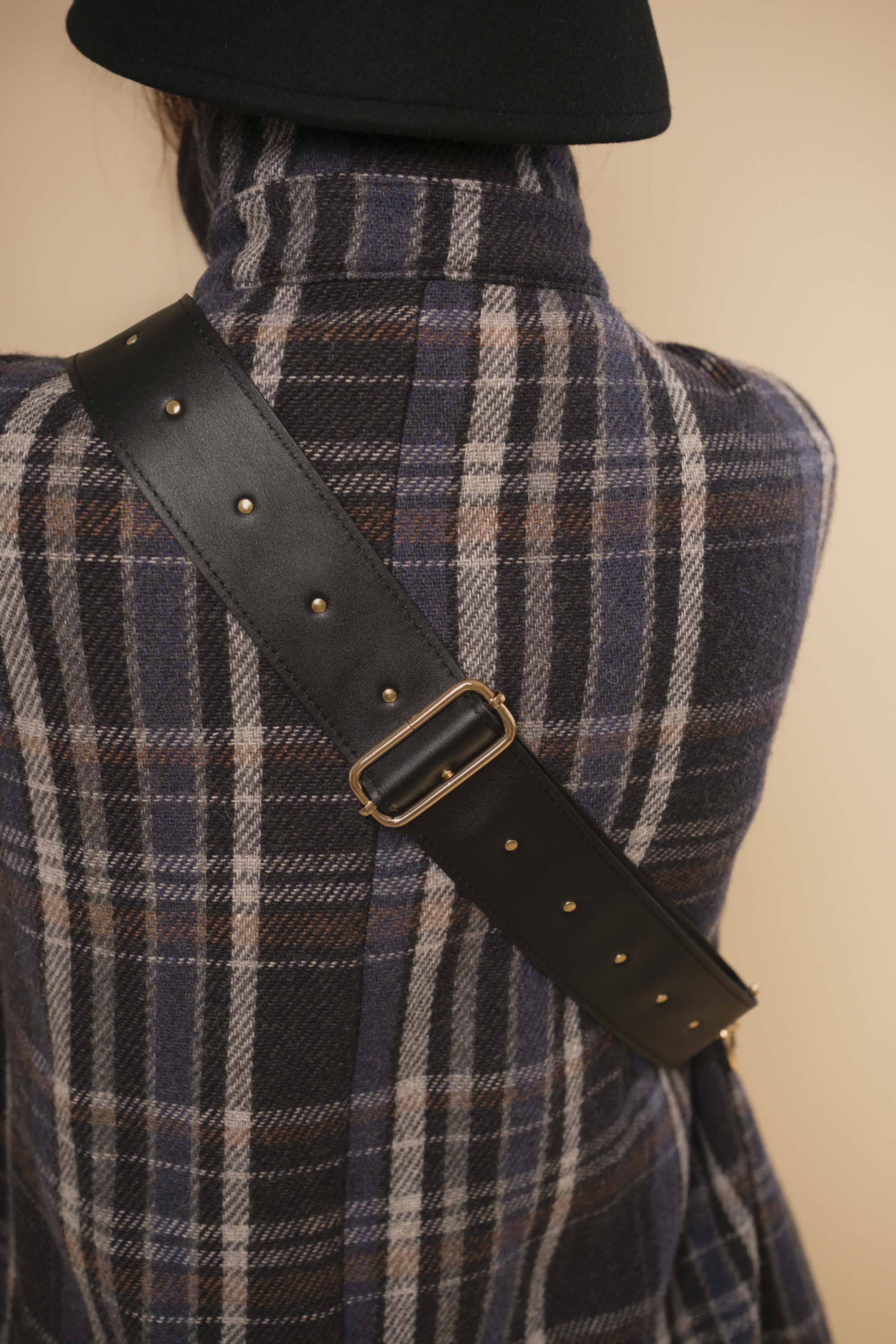 Banane à Frange Cuir Lisse Noir