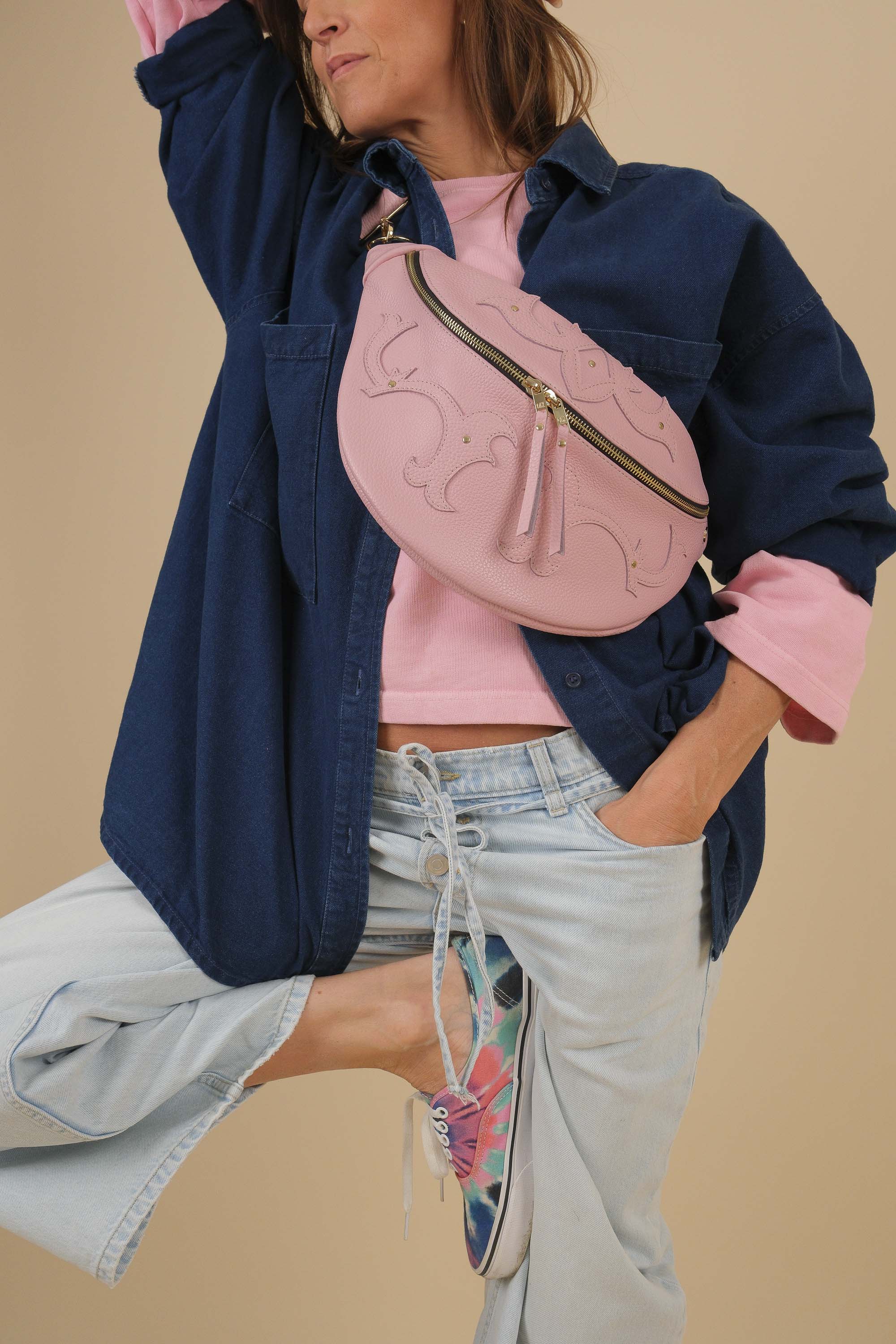 Banane Calamity Cuir Grainé Rose Ballet