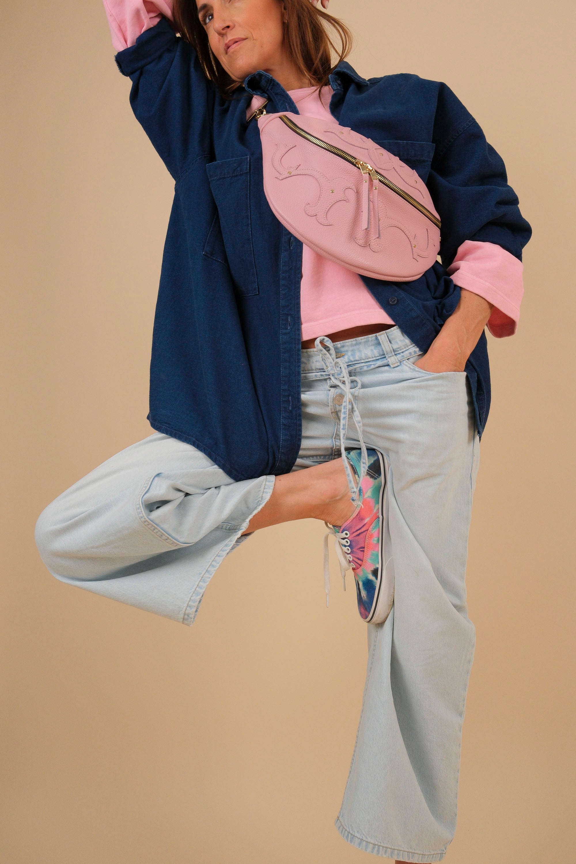 Banane Calamity Cuir Grainé Rose Ballet