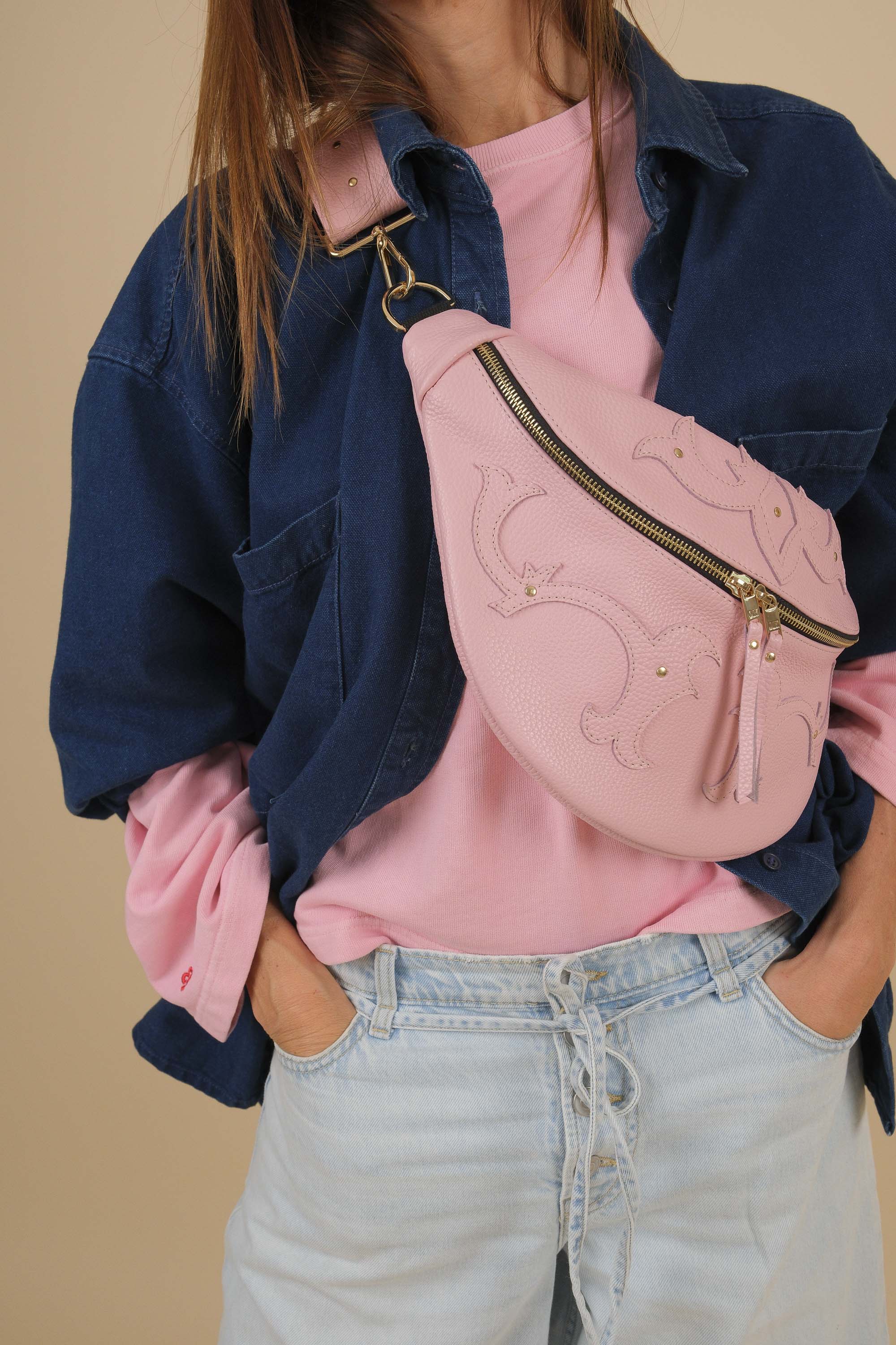 Banane Calamity Cuir Grainé Rose Ballet