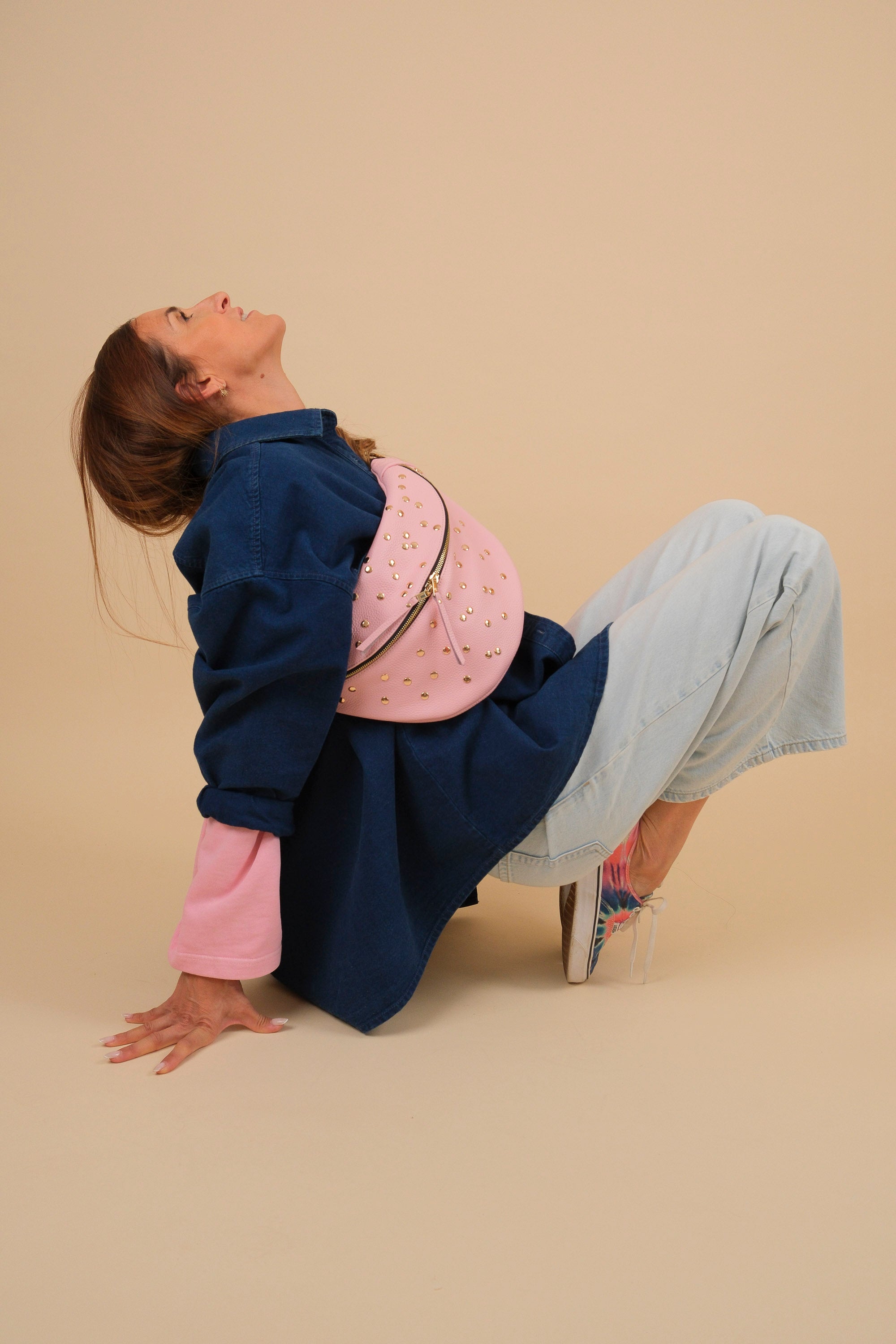 Banane Dotty Cuir Grainé Rose Ballet