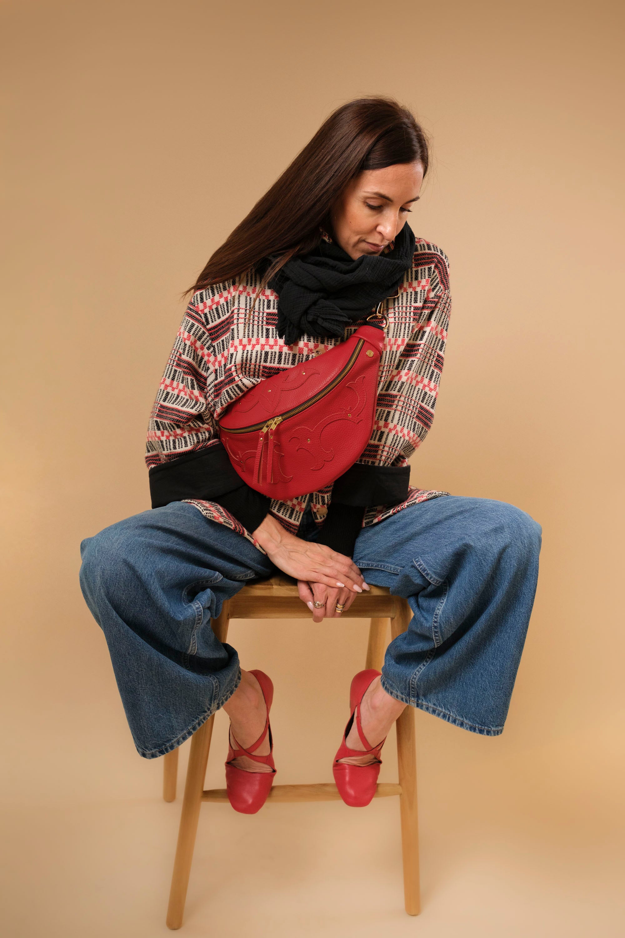 Banane Calamity Cuir Grainé Rouge