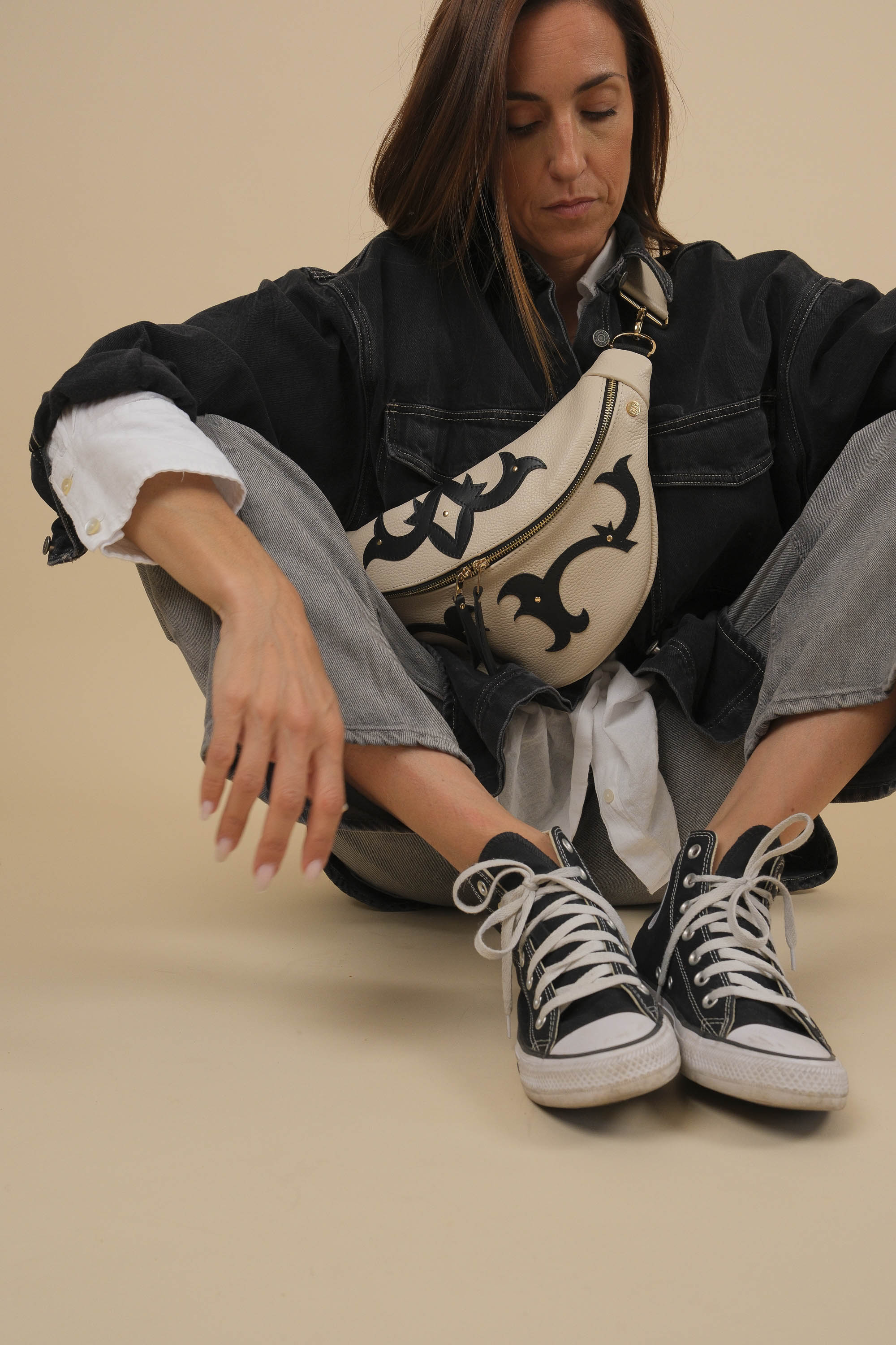 Banane Calamity Double Trouble Cuir Grainé Vanille & Nappa Noir